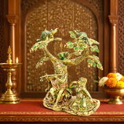 Brass Radha Krishna idol pair, Meena work Radha Krishna divine pair,Gold antique finish Radha Krishna pair statue for pooja room,