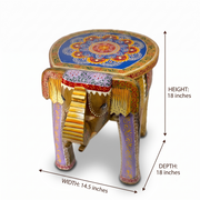 Elephant Display Table, Indian Handicraft Elephant Table, Rajasthani Painted Wooden Stool, Mango Wood Hand Painted Elephant Stool

