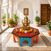 marriage gift pooja chowki stand UAE,real wood pooja stand for diwali decor,mango wood temple table in Sharjah, buy wooden pooja furniture in Abu Dhabi,