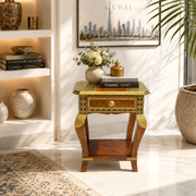  Solid Wood Side Table with Drawer,Rectangular Side Table with Storage,Brass Fitted Wooden Side Table,
*Mango Wood Side Table with Brass Work,