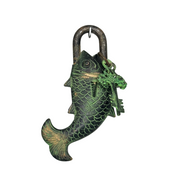 Brass Antique Fish Pad Lock With Turquoise Work