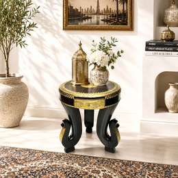Handcrafted Indian wooden table,Brass fitted wooden table,Rajasthani antique furniture table,Mango wood traditional table,Antique furniture store in Dubai,