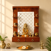 Sheesham wood pooja mandir UAE,Wooden wall hanging temple Dubai,Handcrafted pooja mandir Sharjah,Indian wooden temple UAE,