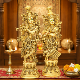 Radha Krishna Couple Statue Brass,Radha Krishna Figurine Antique Brass,Brass Radha Krishna The Divine Couple,Radha Krishna Statue With Hand Engraved,Hindu sculpture.Hindu idols,India God statue,