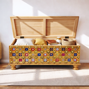 Wooden Box with Antique Finish,Indian Solid Wood Chest UAE,Hardwood Storage Trunk for Gifting,Mango wood Chest Box with Tiles Work,Premium Quality Wooden Trunk UAE,Classic Handcrafted Wooden Trunk,