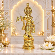 brass Shyamasundar flute-playing statue, handmade Manmohan Krishna sculpture, traditional brass Murari Krishna idol, brass Nand Gopal statue with flute, handcrafted Venu Gopal brass murti, s