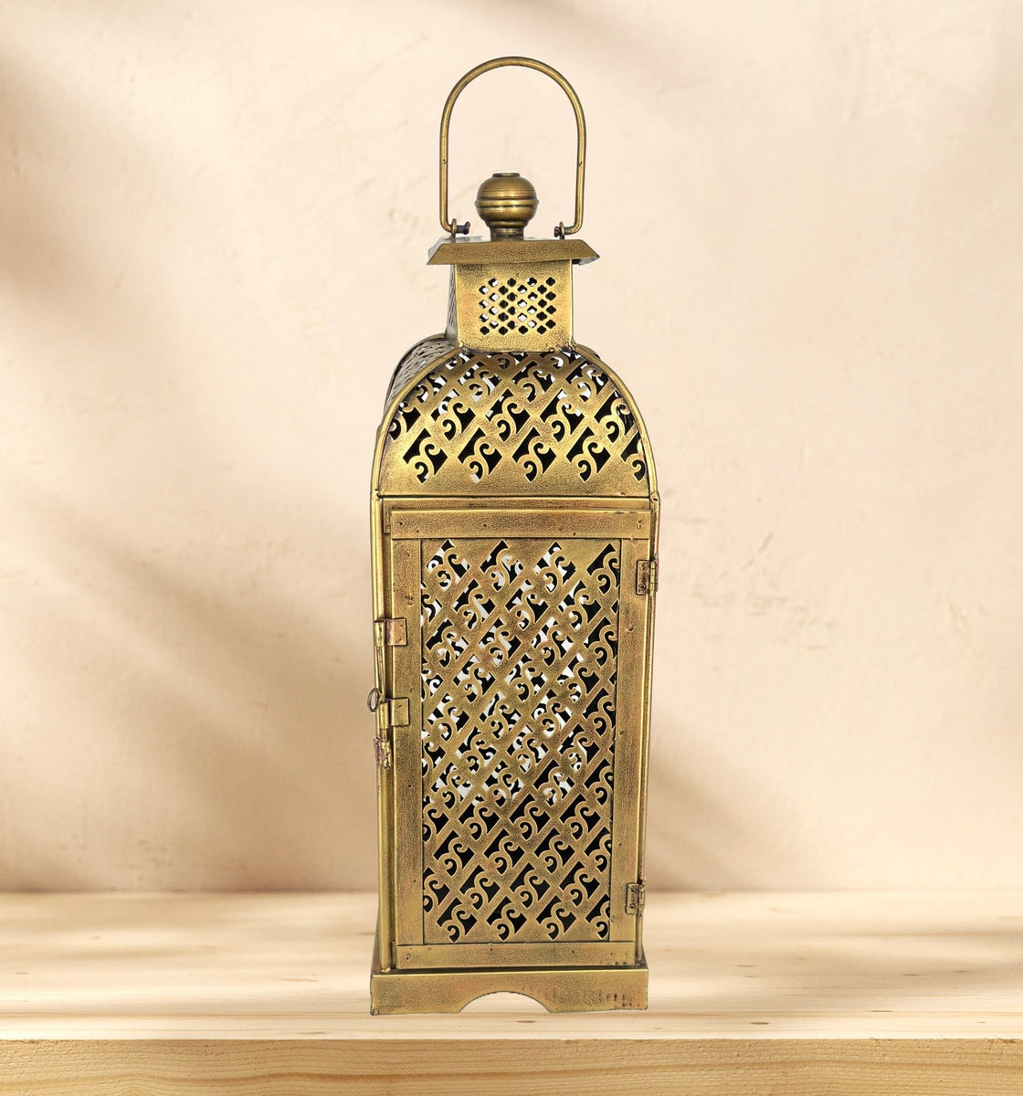 Handmade Arabic Fanoos Lantern – 28.5” Antique Gold Moroccan Hanging ...