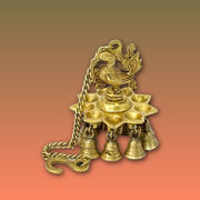 Brass Hanging Peacock Diya,Wall Hanging Brass Oil Lamp,Brass Hanging Diya with Bells,Gold Antique Finish Oil Lamp,