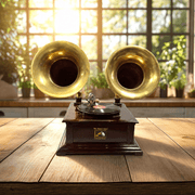 Old Gramophone, Antique Gramophone UAE, Brass Horn Gramophone, Dual Speaker Gramophone.