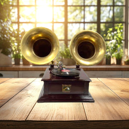 Old Gramophone 
Antique Gramophone UAE
Brass Horn Gramophone
Dual Speaker Gramophone