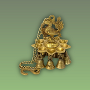 Brass Hanging Peacock Diya,Wall Hanging Brass Oil Lamp,Brass Hanging Diya with Bells,Gold Antique Finish Oil Lamp,