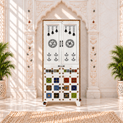 Mango Wood Temple, Handcrafted Pooja Temple, Indian Wooden Mandir,
Hand Carved Pooja Mandir with white color finish,