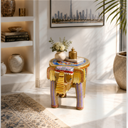 Elephant side table UAE,Hand-painted elephant table,Wooden elephant stool,
Rajasthani elephant table,Antique elephant table,