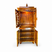 Handcrafted wooden pooja mandir,pooja mandir Sharjah, large wooden temple, designer wooden mandir, wooden mandir with doors, wooden temple with shelves, wooden pooja ghar, modern wooden mandir, wooden prayer temple, handcrafted pooja mandir, 