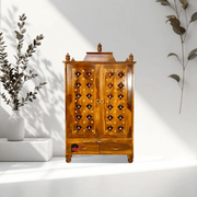 Handcrafted wooden pooja mandir,Rosewood pooja mandir Sharjah,Hardwood home prayer cabinet, Pooja shelf with storage,Hand cut work pooja unit UAE,natural wood finish handicrafted worship shelf,