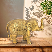 handmade brass elephant decor Bahrain, brass elephant for corporate gifting UAE, classic yellow finish brass elephant, wholesale store of brass hand engraved elephant in UAE Oman Qatar Bahrain, handcrafted brass elephant UAE, 