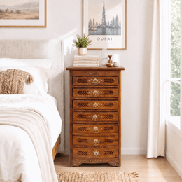 brown wood finish modern design cabinet, crafted sheesham wood furniture, vintage shisham wood furniture, handmade wooden brass inlay furniture UAE, 