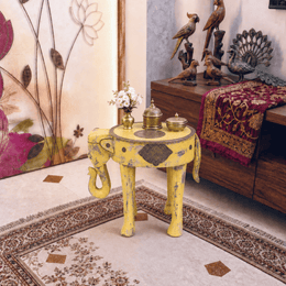 yellow rustic finish elephant table, solid mango wood elephant table, hardwood elephant side table, real wood elephant table, natural wood elephant side table, 
