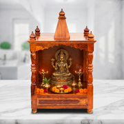 hand carved temple wood Dubai, sheesham wood temple for living room decor, online store real wood temple UAE, wooden temple hand made retail showroom Dubai, wooden pooja ghar with storage UAE,