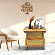 Solid wood table with brass work,handicrafted brass work side table,Classic look hand made coffee table UAE,