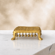 brass pooja stand rectangle UAE, brass chowki hand engraved Sharjah, antique brass table with 4 legs Dubai, brass idol display table with brass antique finish Ajman, 