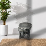 wooden elephant table with vibrant hand painting, cultural wooden table decor furniture UAE, elephant design stool and side table Sharjahi stores, 